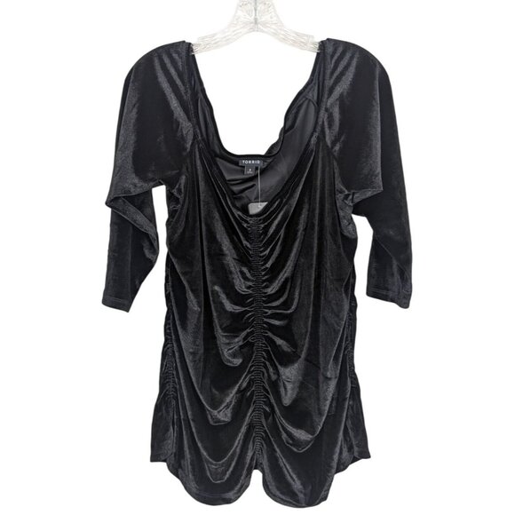 Torrid black velvet ruched shirred front off shoulder pull over top sz 3 3X - Picture 1 of 13